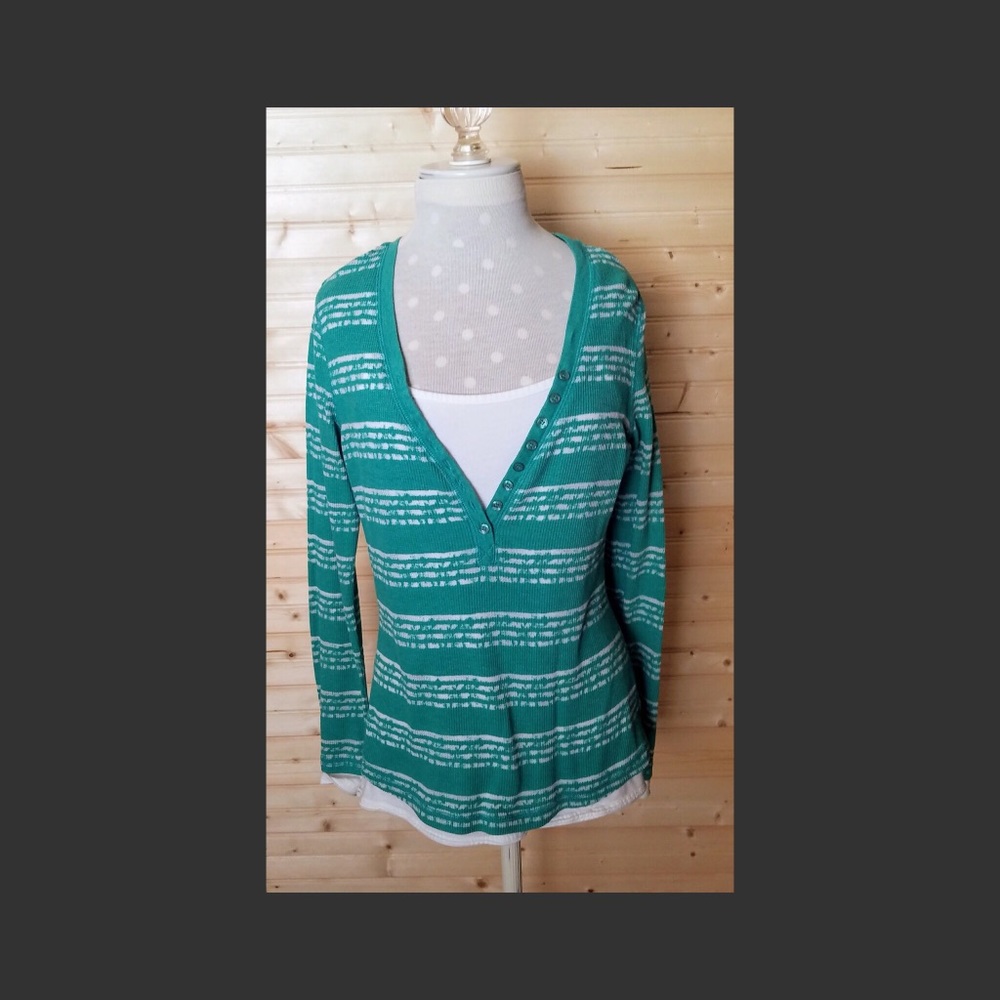 Green Striped Layered Look Shirt